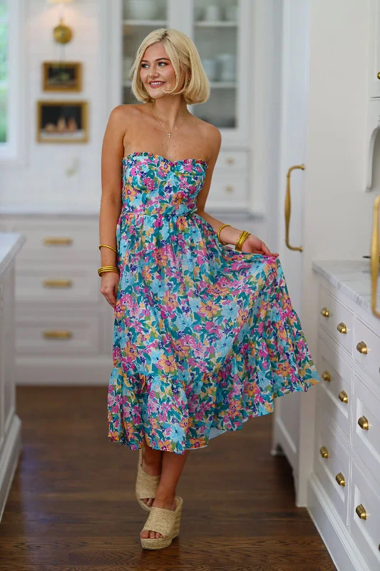 Heart is Full Midi Dress - Blue, Purple and Green