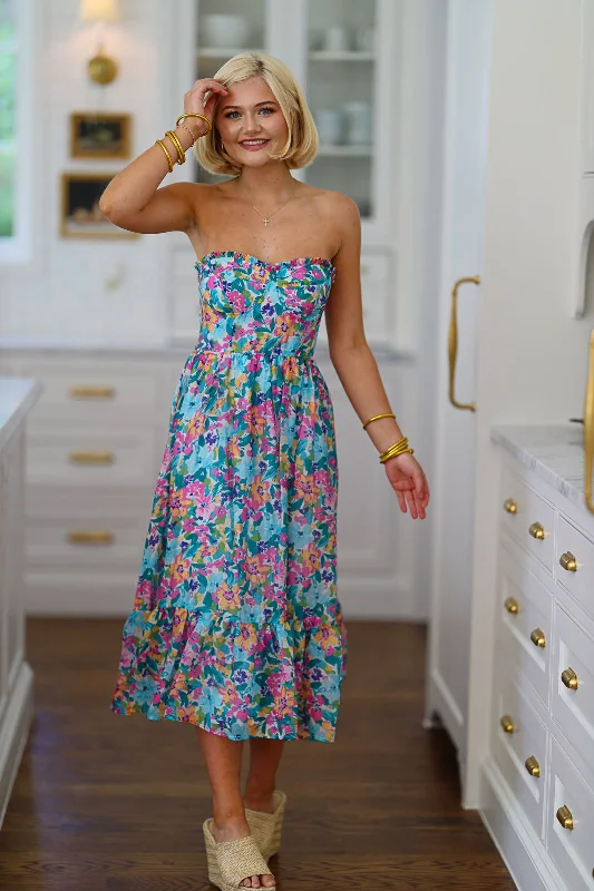 Heart is Full Midi Dress - Blue, Purple and Green