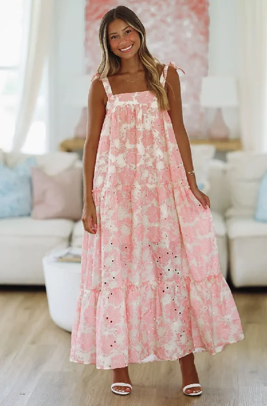 Queen of My Heart Maxi Dress - Pink and Cream