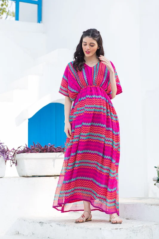 Joyful Rainbow Striped Maternity Kaftan Dress