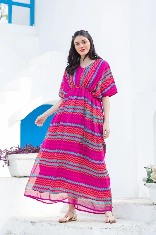 Joyful Rainbow Striped Maternity Kaftan Dress