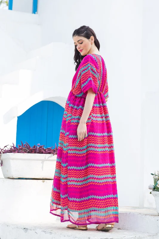 Joyful Rainbow Striped Maternity Kaftan Dress