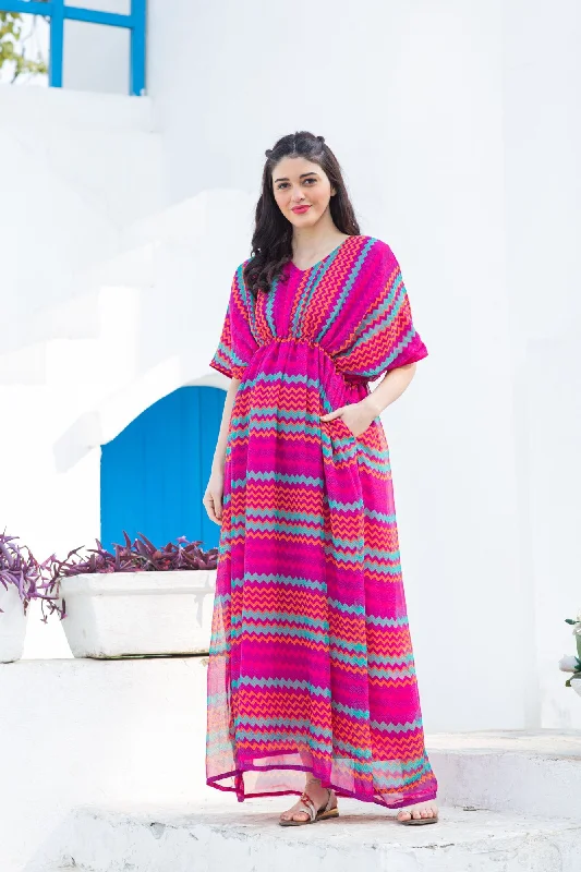 Joyful Rainbow Striped Maternity Kaftan Dress