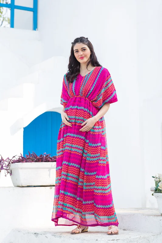 Joyful Rainbow Striped Maternity Kaftan Dress