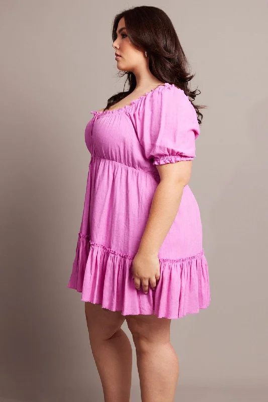 Pink Tie Front Linen Blend Minidress