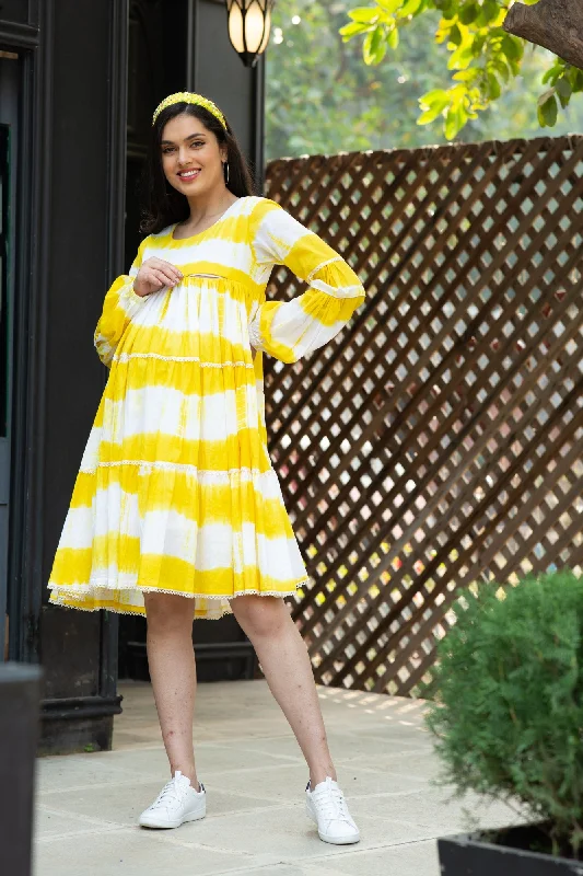 Premium Sunshine Mulmul Maternity & Nursing Frill Dress