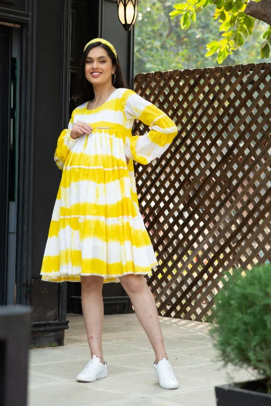 Premium Sunshine Mulmul Maternity & Nursing Frill Dress