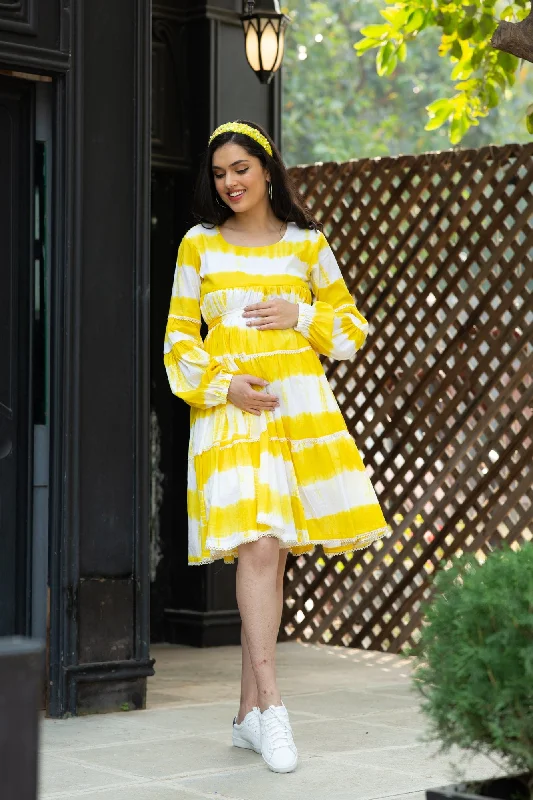 Premium Sunshine Mulmul Maternity & Nursing Frill Dress