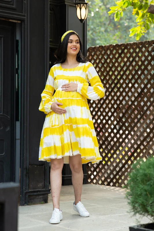 Premium Sunshine Mulmul Maternity & Nursing Frill Dress