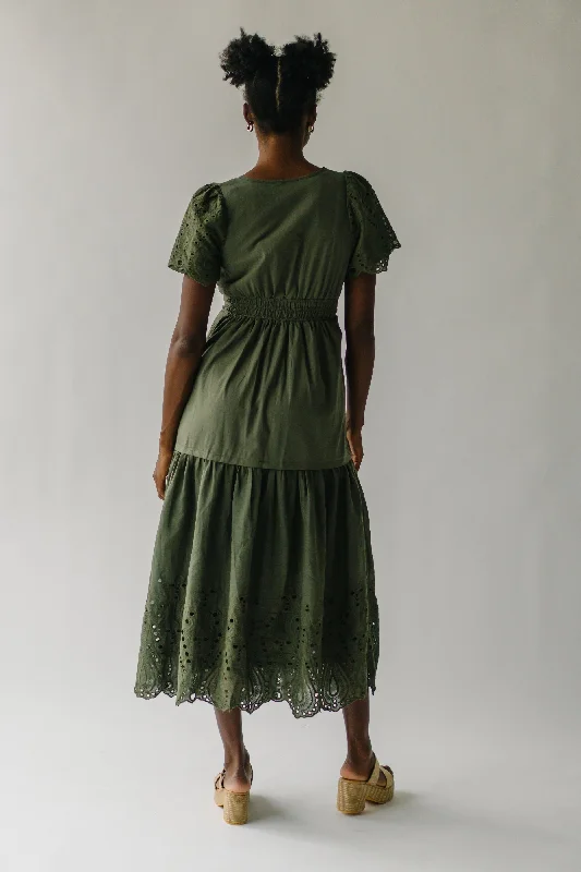 The Abello Eyelet Detail Maxi Dress in Olive