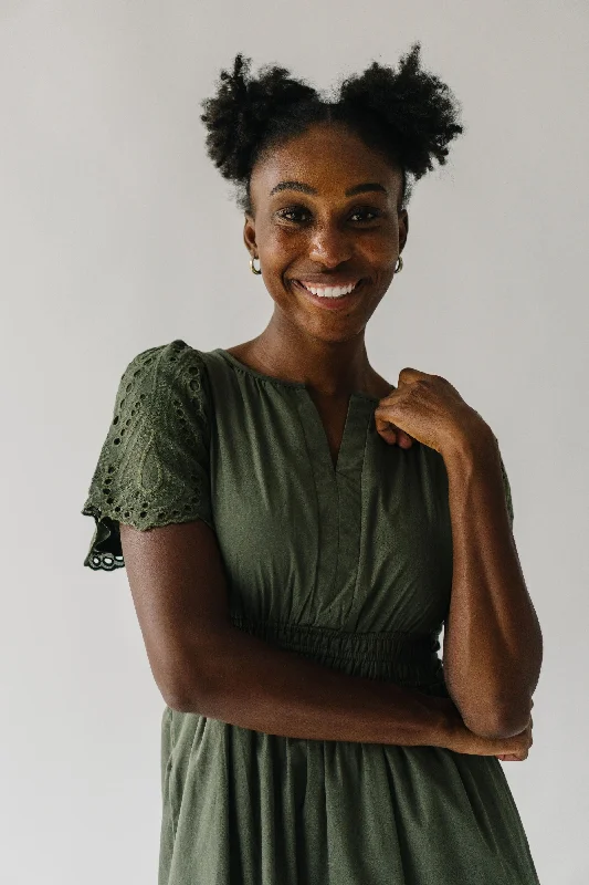 The Abello Eyelet Detail Maxi Dress in Olive