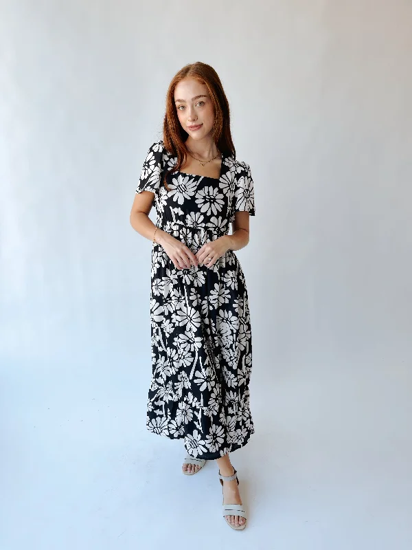 The Eubanks Floral Midi Dress in Black