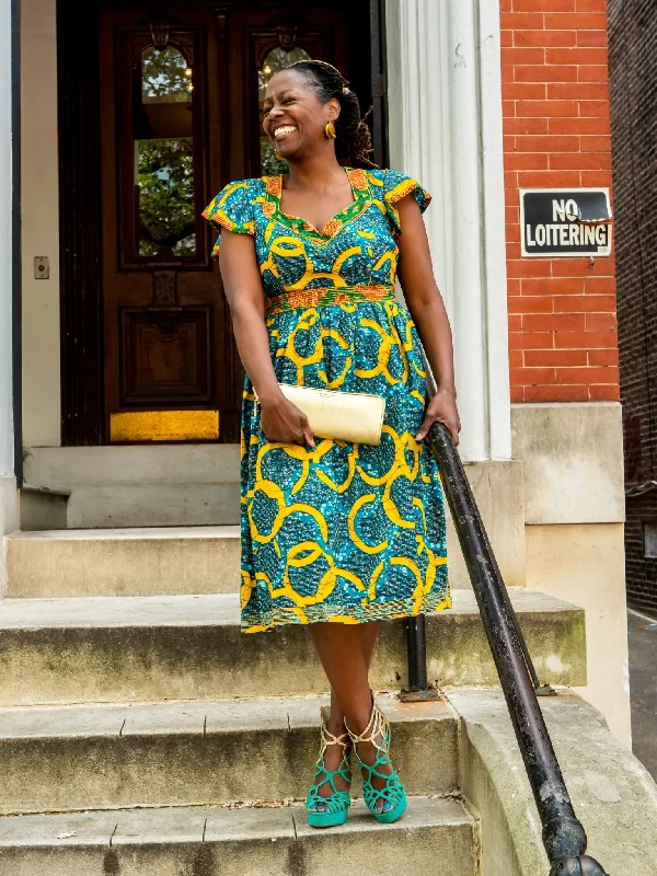 Teal and yellow Ankara dress sz 14