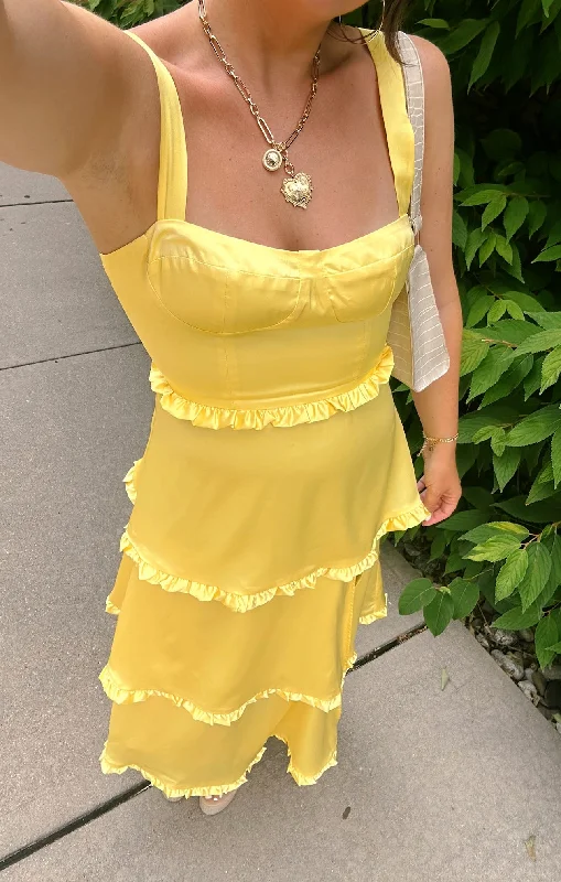 Lady Corset Dress ~ Yellow Luxe Satin