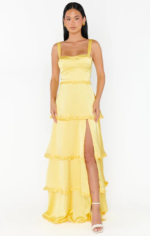 Lady Corset Dress ~ Yellow Luxe Satin