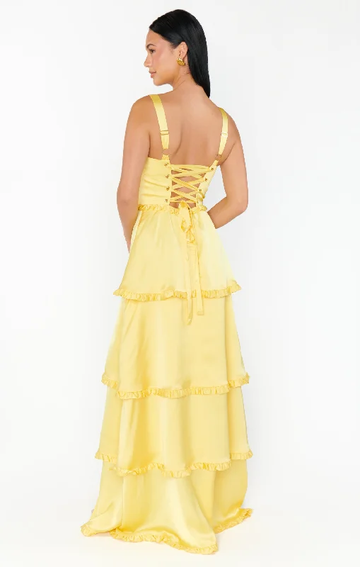 Lady Corset Dress ~ Yellow Luxe Satin