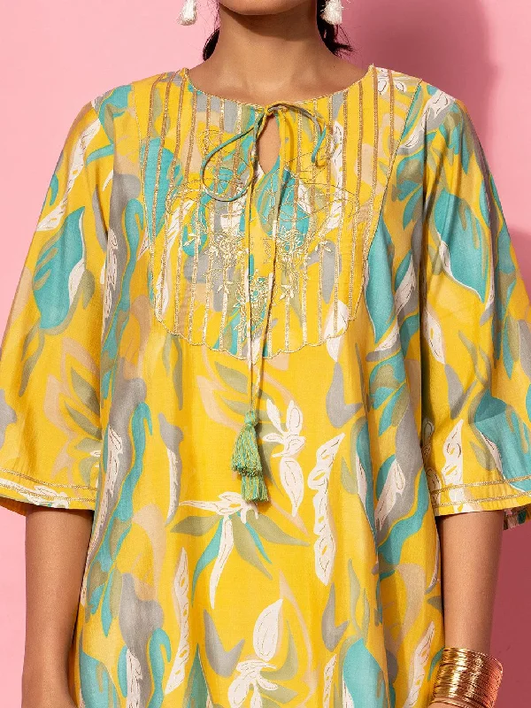 Mustard Printed Silk Blend Co-Ords