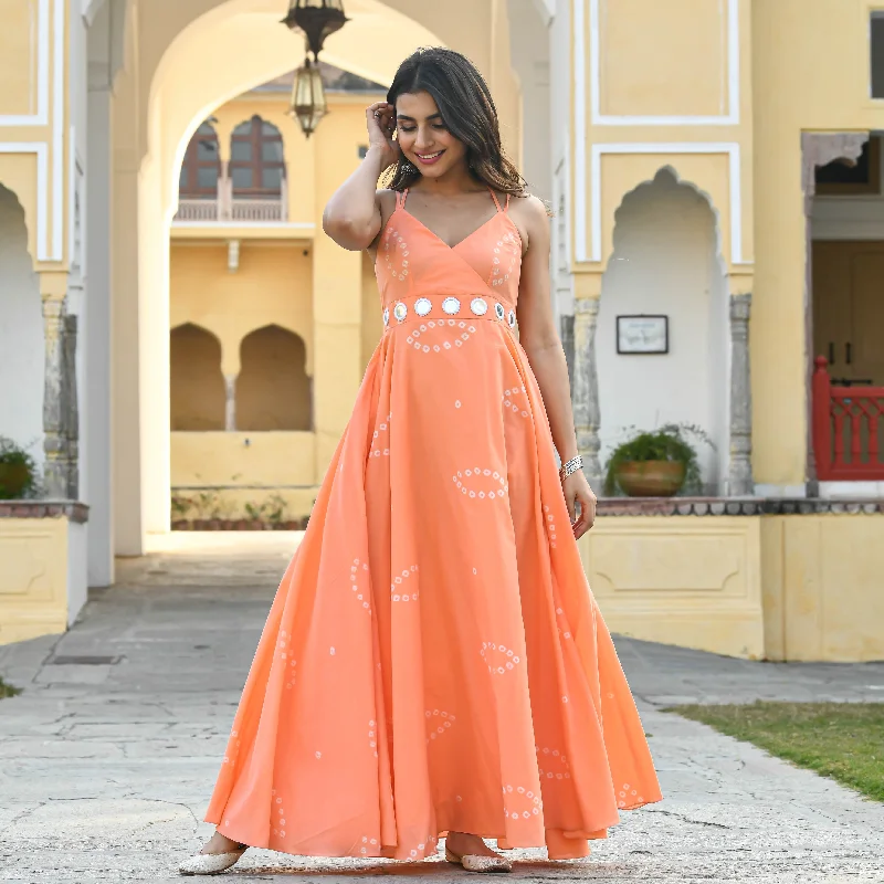 Peach Bandhej Bunaai Cotton Dress